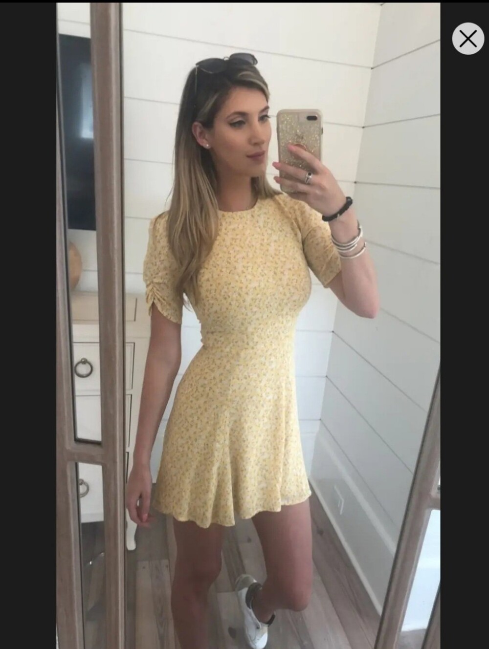 REFORMATION Lilly Grace Butter Yellow Floral Short Sleeve Dress SZ 0